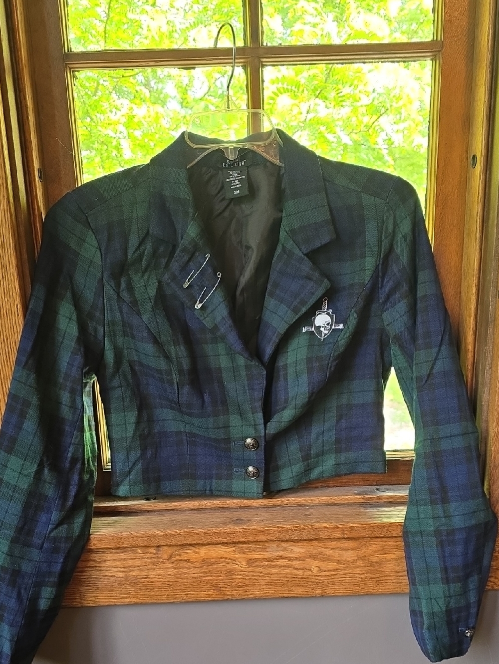 Cropped Plaid Blazer Jacket - Green & Navy